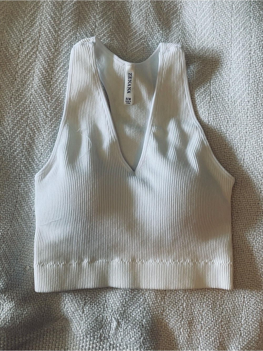 NEW Zenana Outfitters White Ribbed V-Neck Crop Tank Top